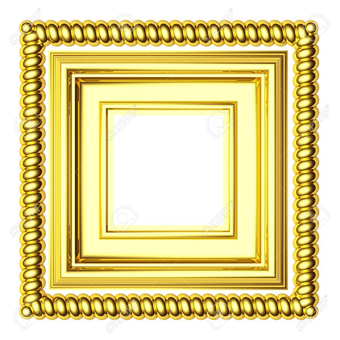 3d Gold Frame The Sculptural Form On A White Background Stock