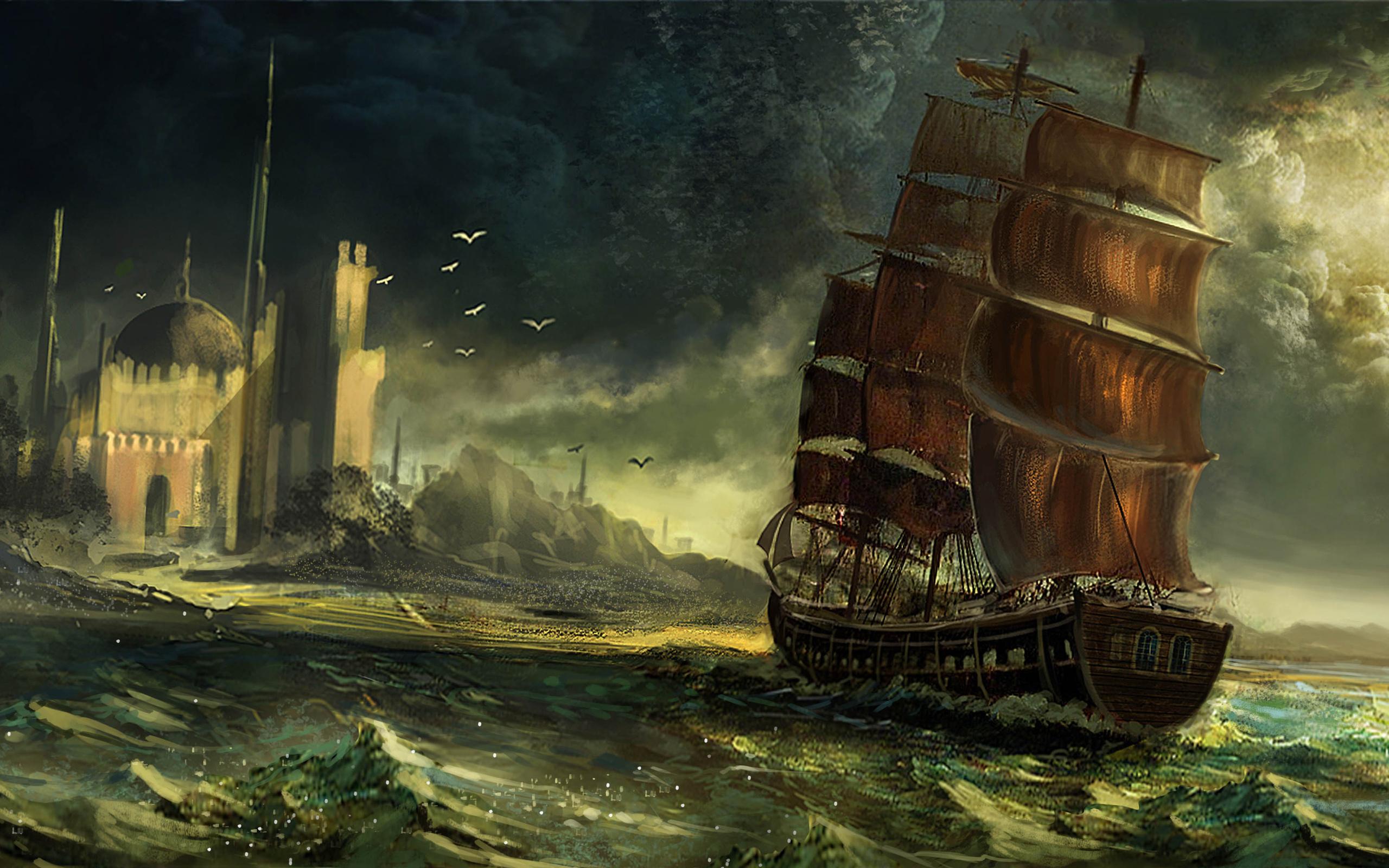 Pirate ship in the strom Wallpapers HD