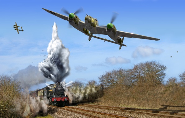 Wallpaper Art Planes Bombing Train Ww2 Drawing