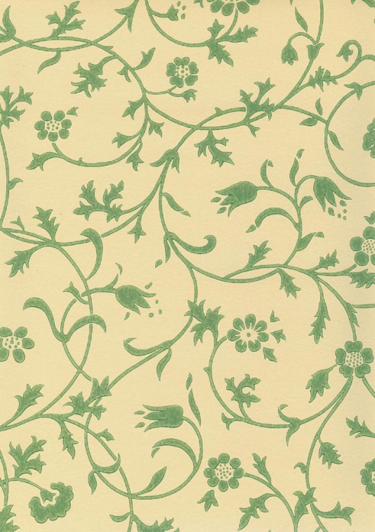 Medway Wallpaper Floral Scroll Design Green On Beige