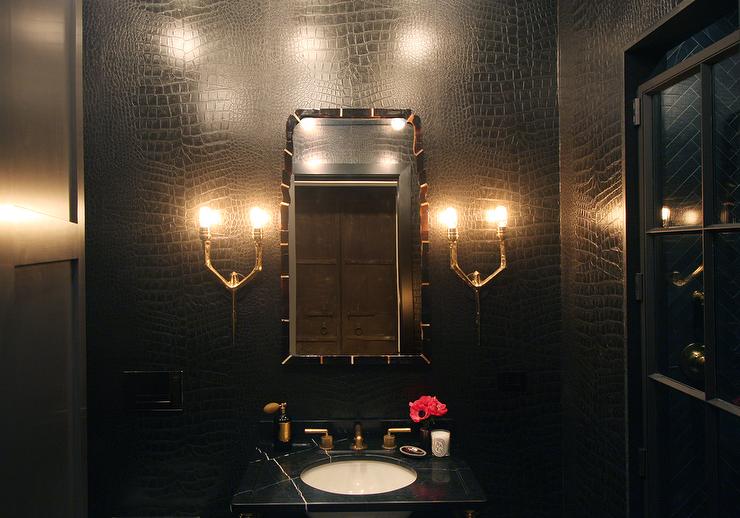 Bathroom Faux Croc Wallpaper Black Marble Top Washstand Door Jpg