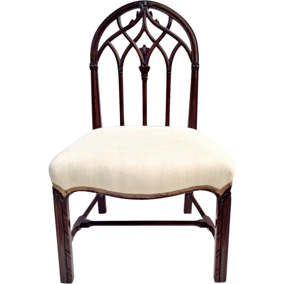 Gothic Carved Mahogany Chair W Upholstered Linen Seat Ca Desk