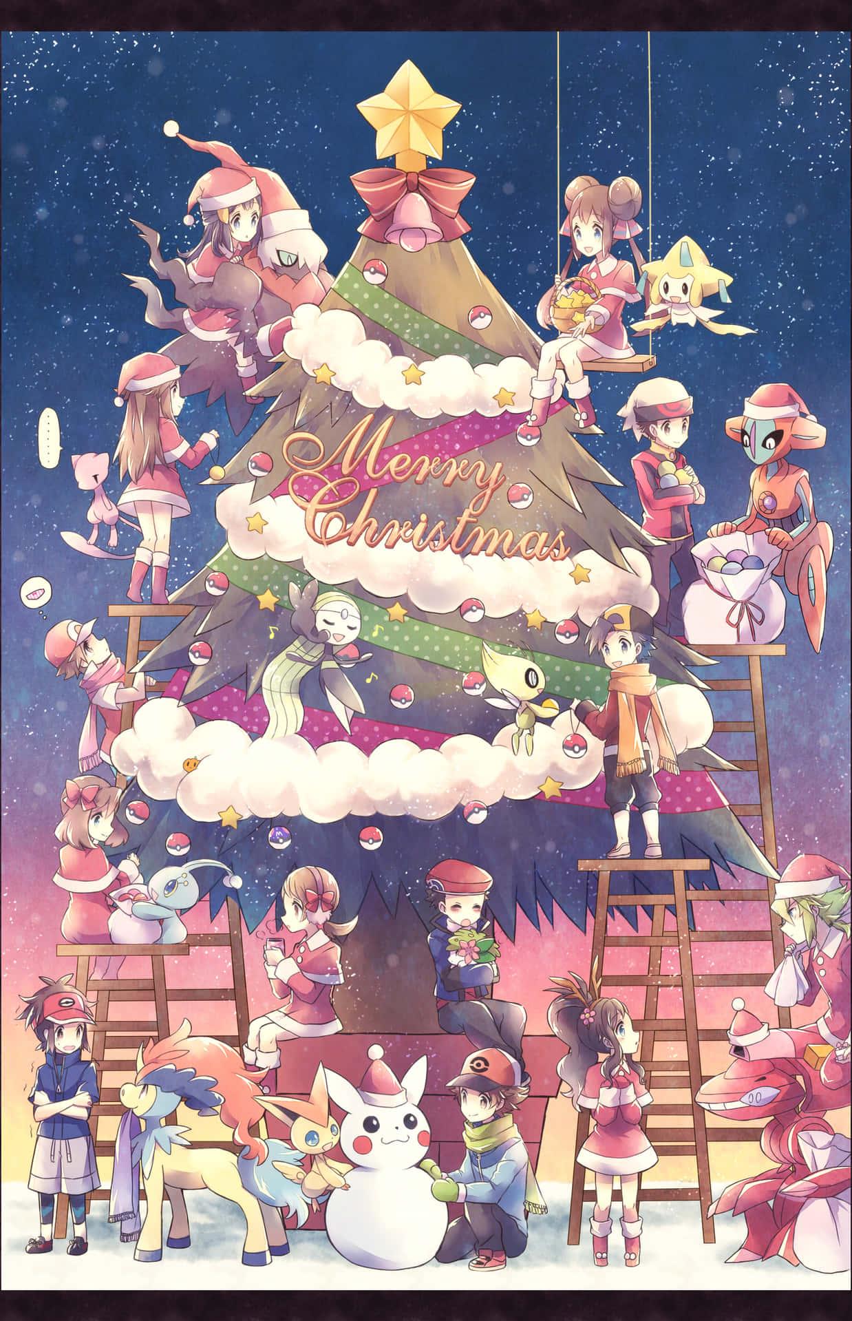 Download Pokmon And Trainers Decorating Christmas Tree Wallpaper