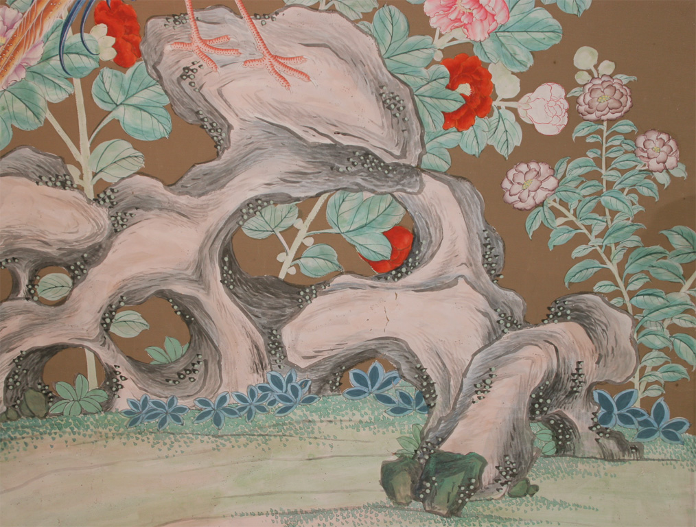 Set Of Five Antique Chinese Polychrome Wallpaper Panels C Image