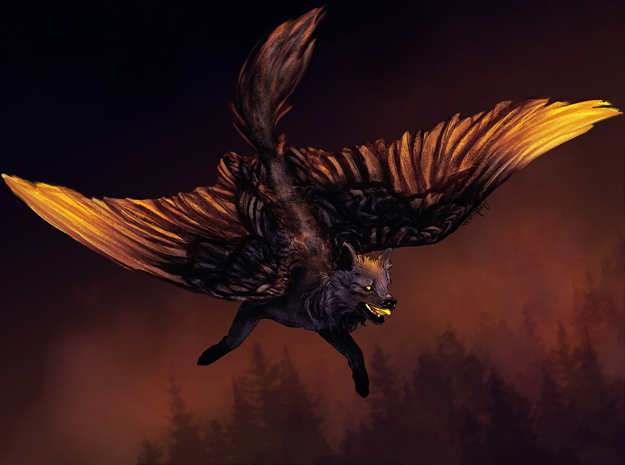 Desktop Wallpapers wolf Wings Fantasy Flight Magical animals