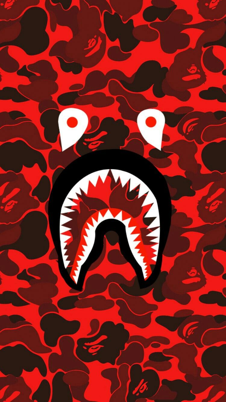 Bape Shark Face Red Camo Phone Wallpaper In