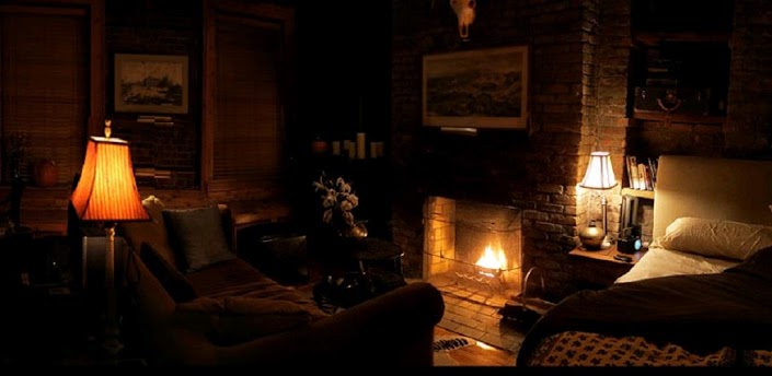 cozy fireplace scene