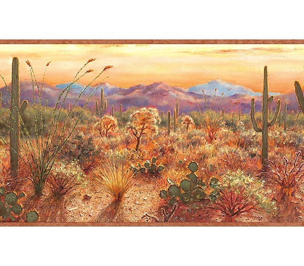 Details About Wallpaper Border Southwest Desert Saguaro Cactus
