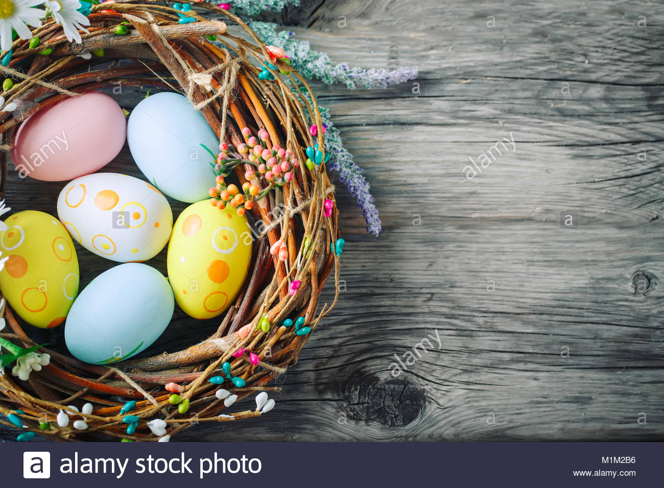 Happy Easter Congratulatory easter background Easter eggs and