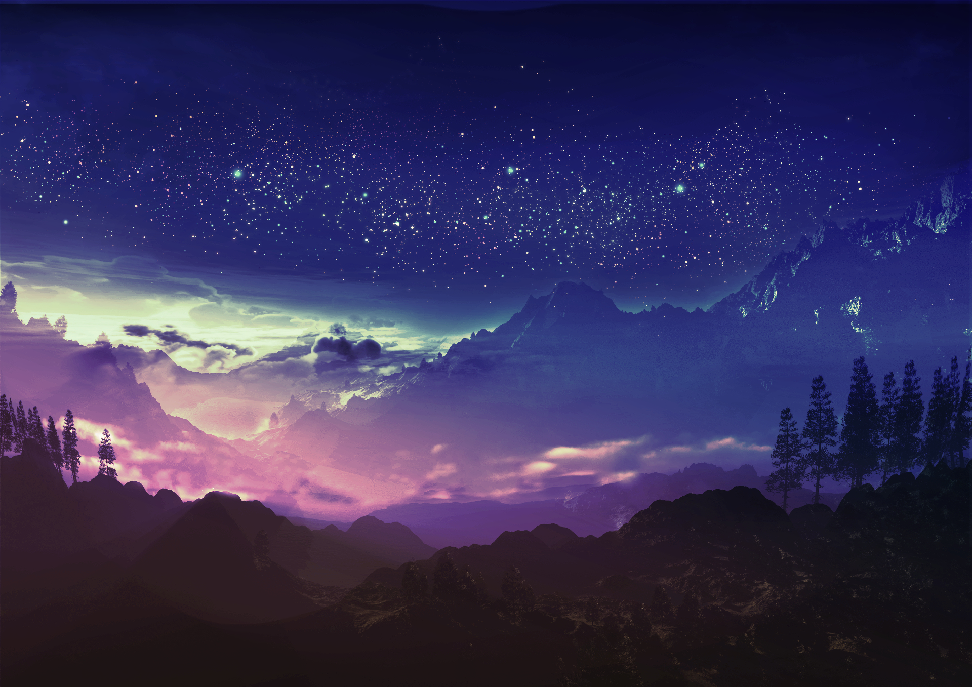 Star Mountain Cloud Sky Anime Landscape