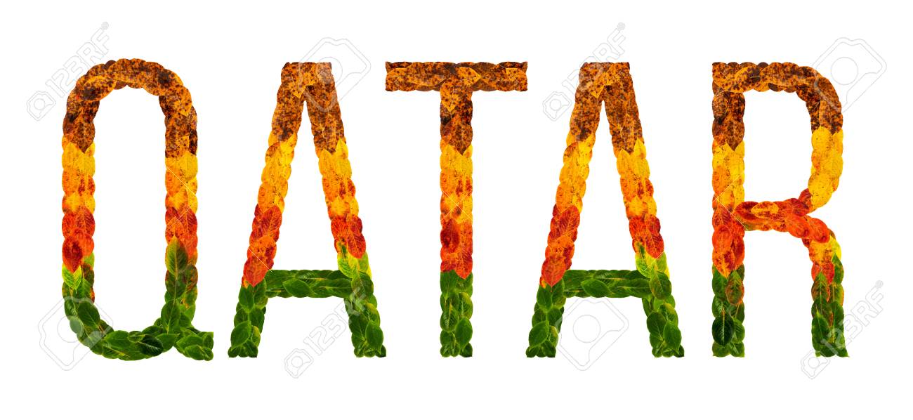 Qatar Word Is Written With Leaves White Isolated Background