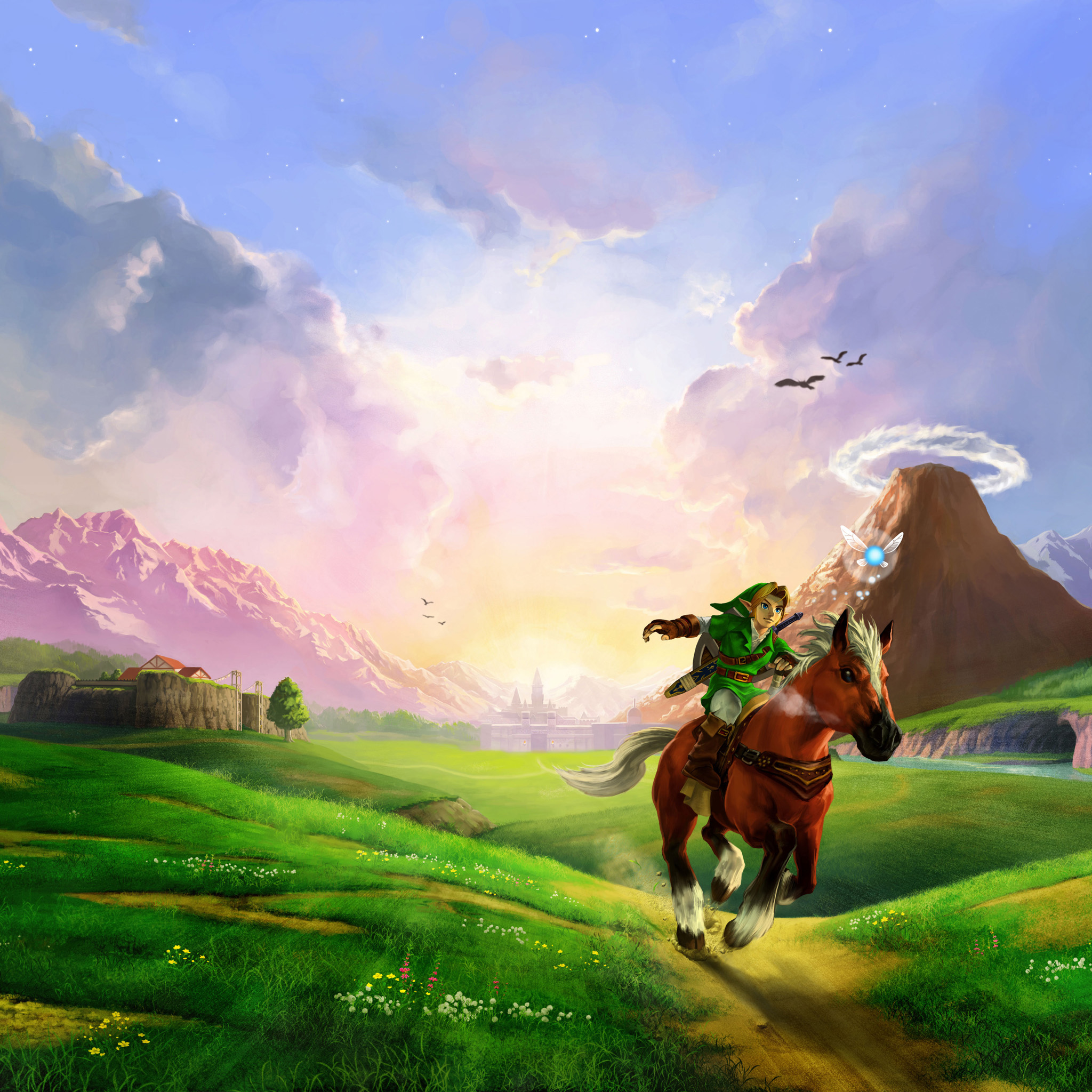 Legend Of Zelda Link Ride A Horse Montain Background iPad Wallpaper