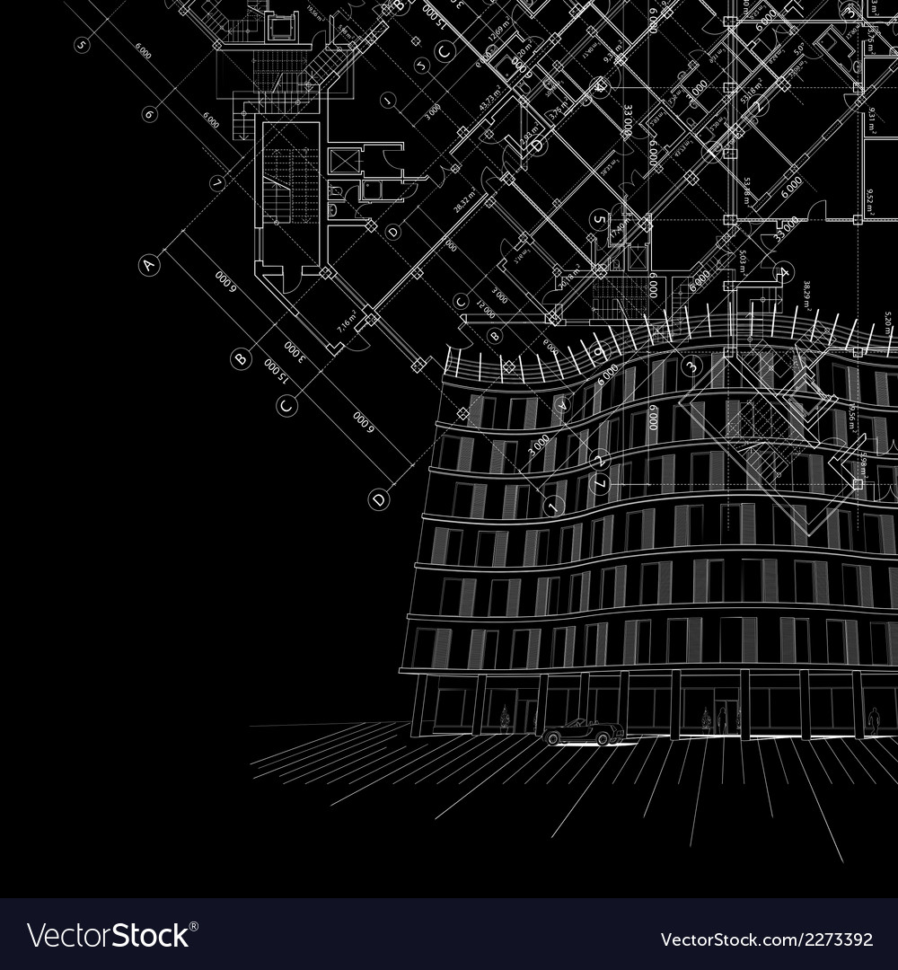 Black architectural background with building Vector Image