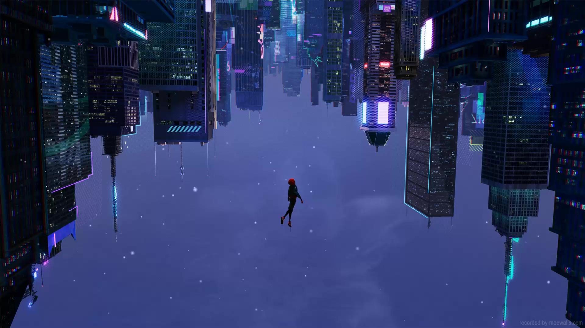 Falling Upside Down Neon City Spider Man Into The Verse