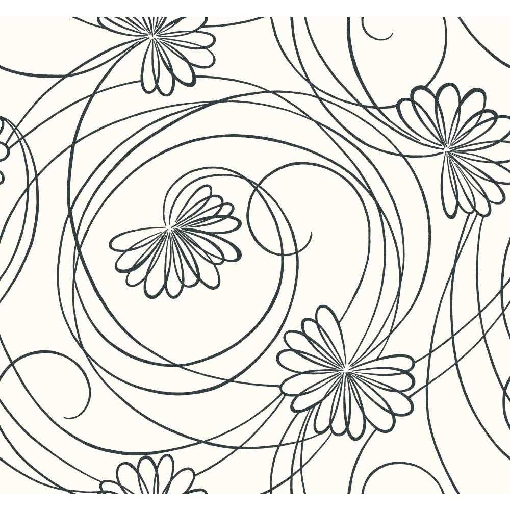 York Wallcovering Black White Book Script Floral Wallpaper Bl0340