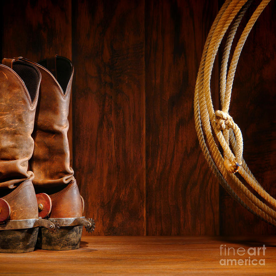 Cowboy Boots And Lasso Lariat Photograph