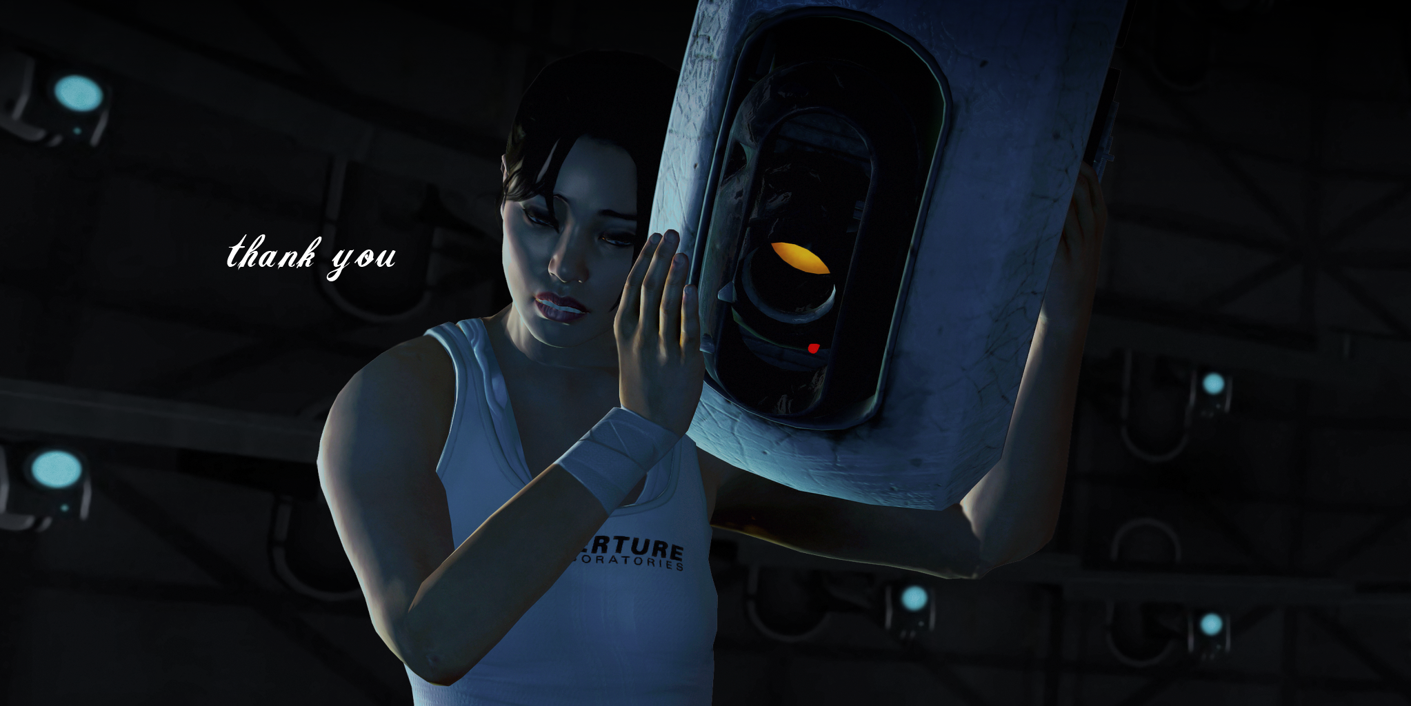 Chell and GLaDOS Wallpaper by Nightfable on
