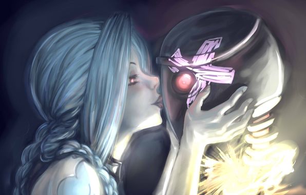 League Of Legends Lol Jinx Girl Pigtails Robot Cross Kiss Art