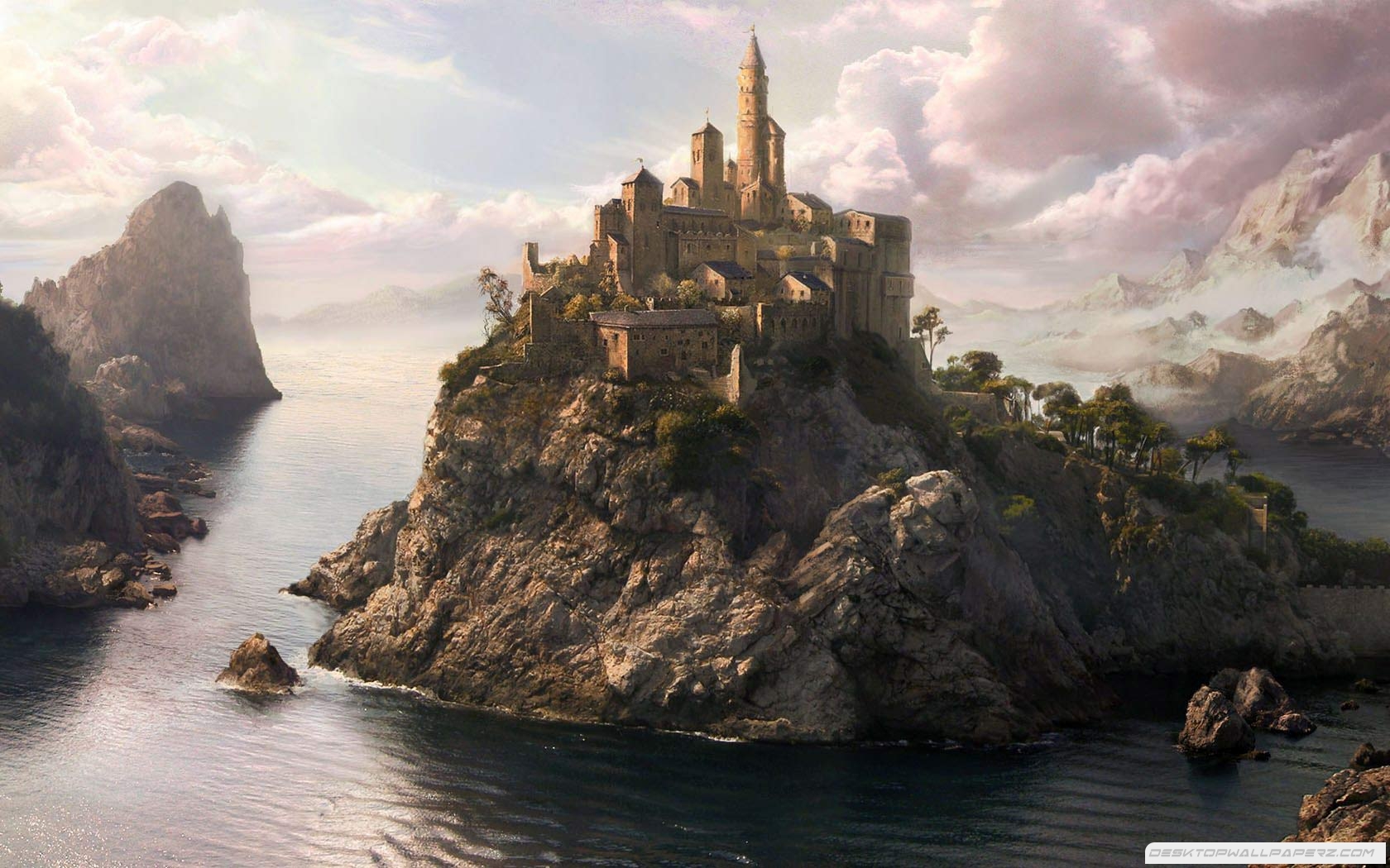Source Url Desktopas Castles Islands Fantasy Artwork