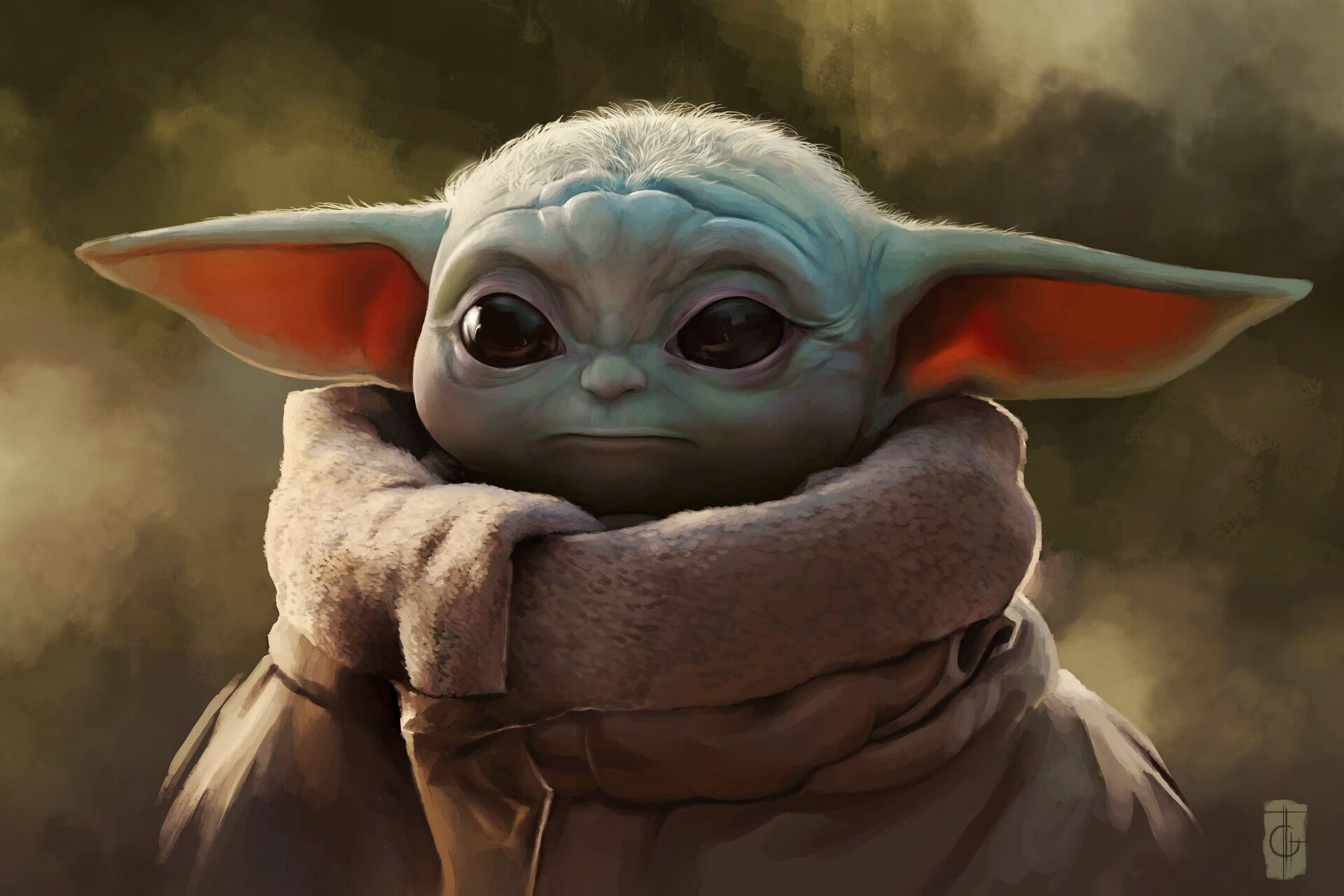 Star Wars Artwork The Mandalorian Baby Yoda 1080p Wallpaper