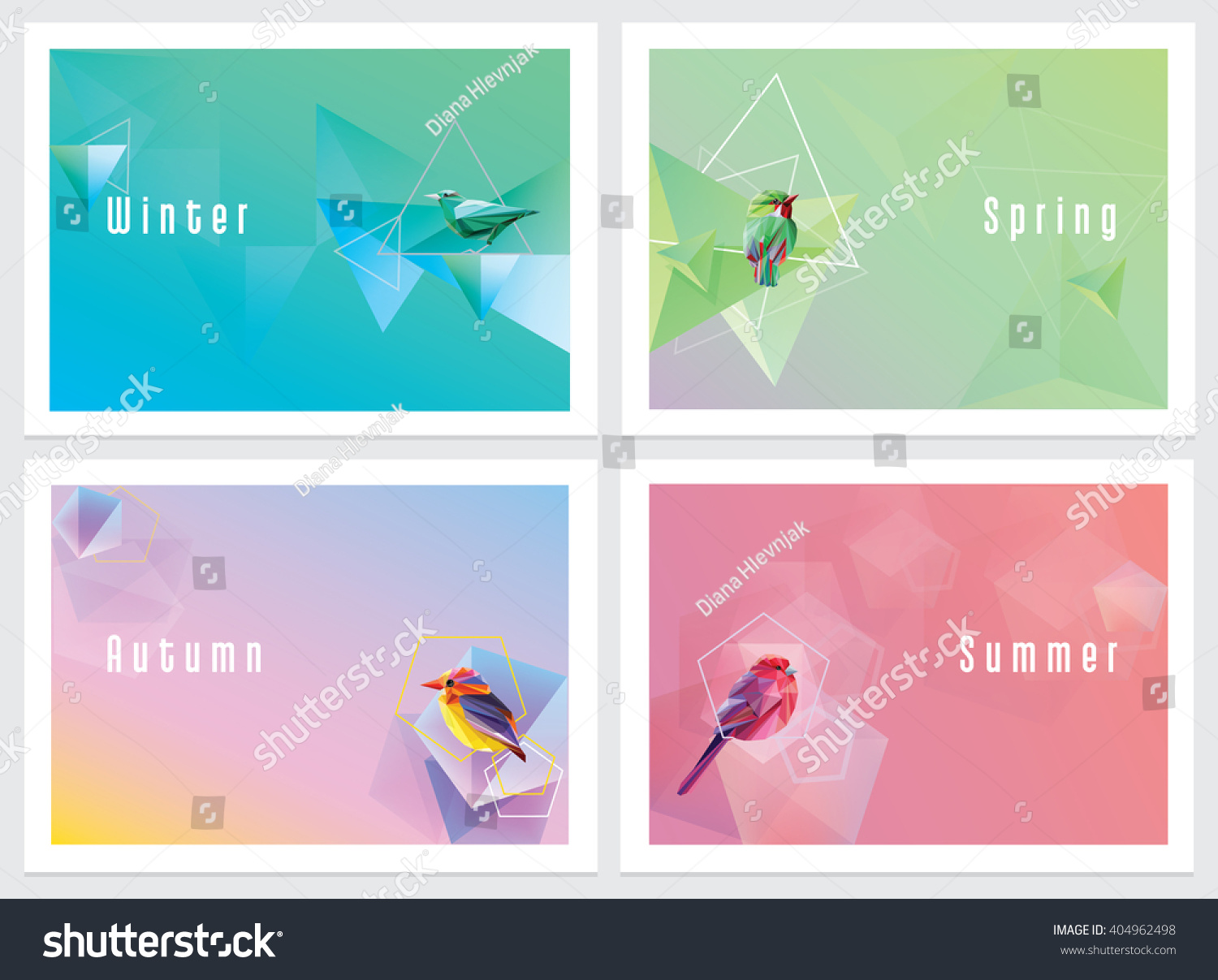 Modern Colorful Four Seasons Wallpaper Geometric Stock Vector