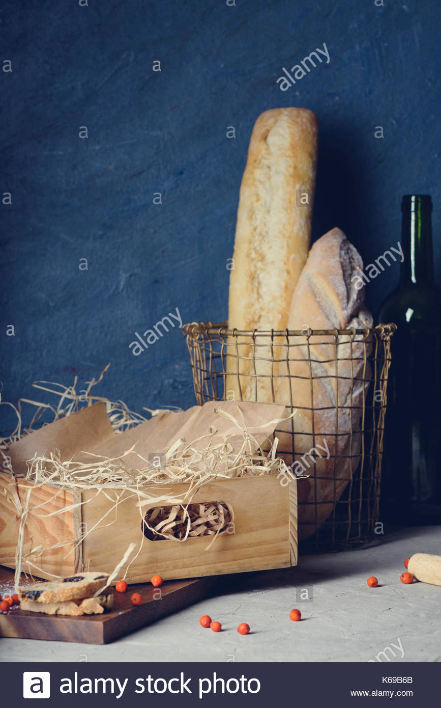 Bakery Or Winery Background Artisan Bread With A Wine Box Vintage