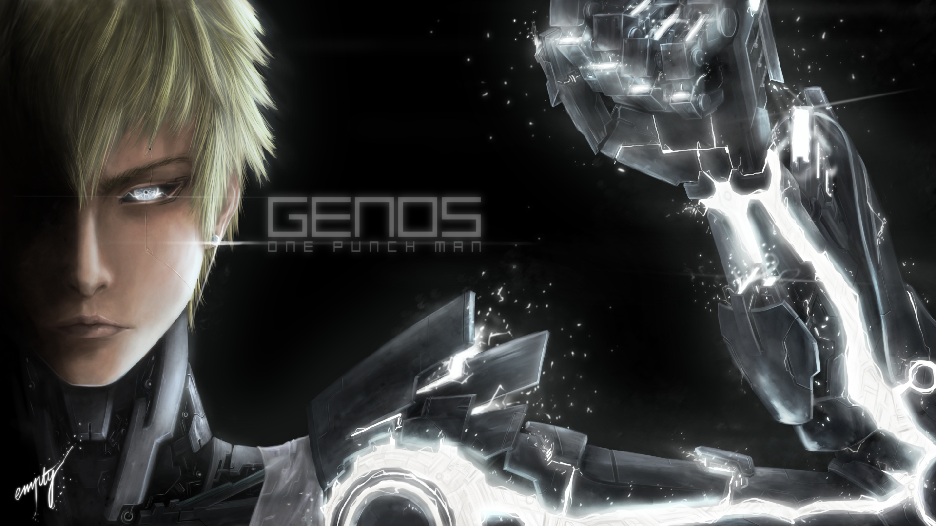 One Punch Man Genos Glowing Eyes Simple Background Anime Wallpaper