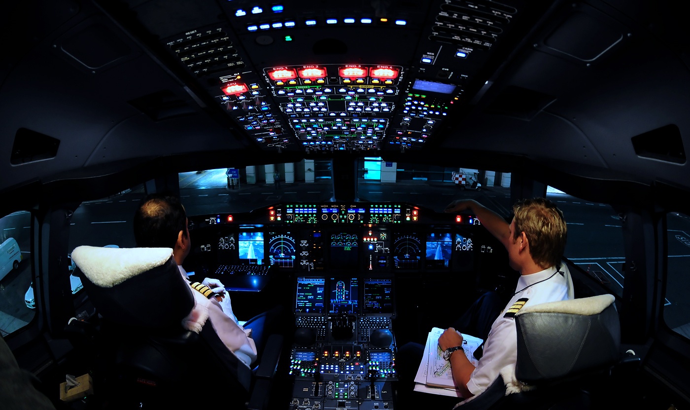 Airbus A380 Illuminated Cockpit In The Night Aircraft Wallpaper