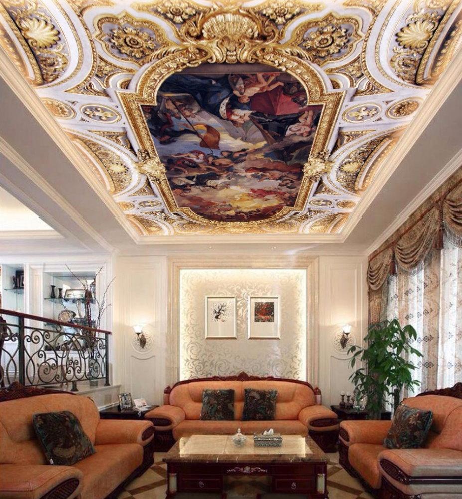 Ornate Classic 3d European Design Angels Ceiling Wall Mural Gold