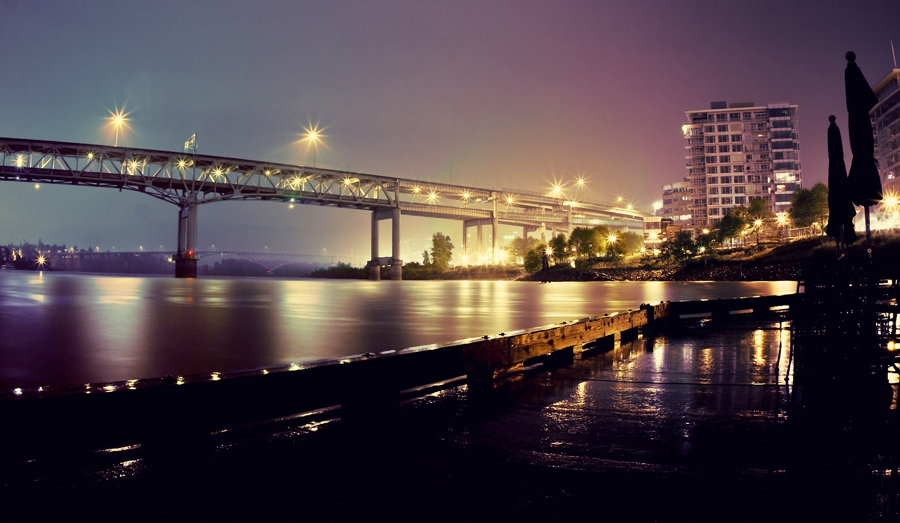 Wallpaper Portland Oregon River Bridge Night Lights