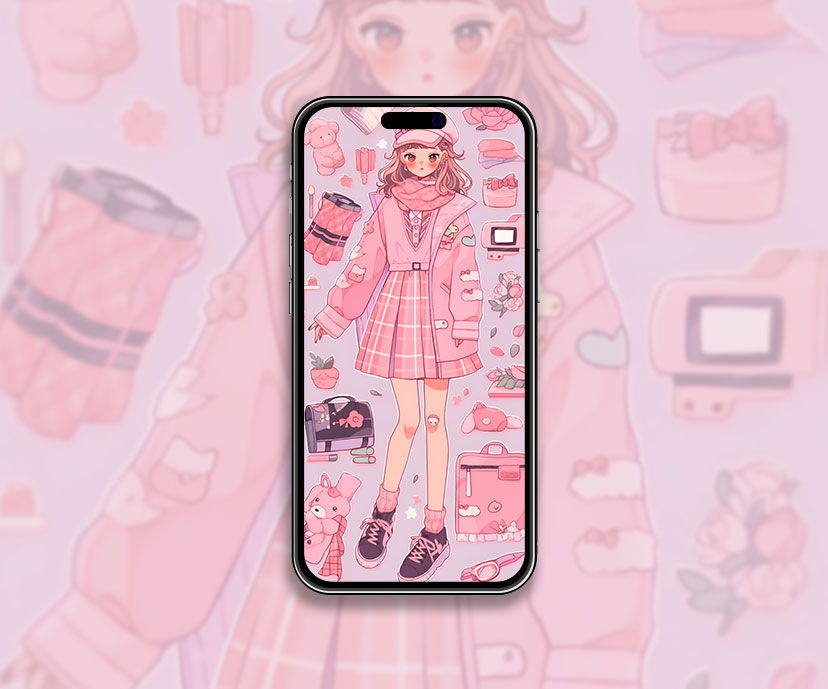 Aesthetic Preppy Girl Pattern Wallpaper Pink Off