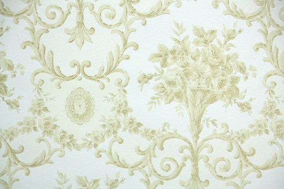 S Vintage Wallpaper Gold And White Floral Damask
