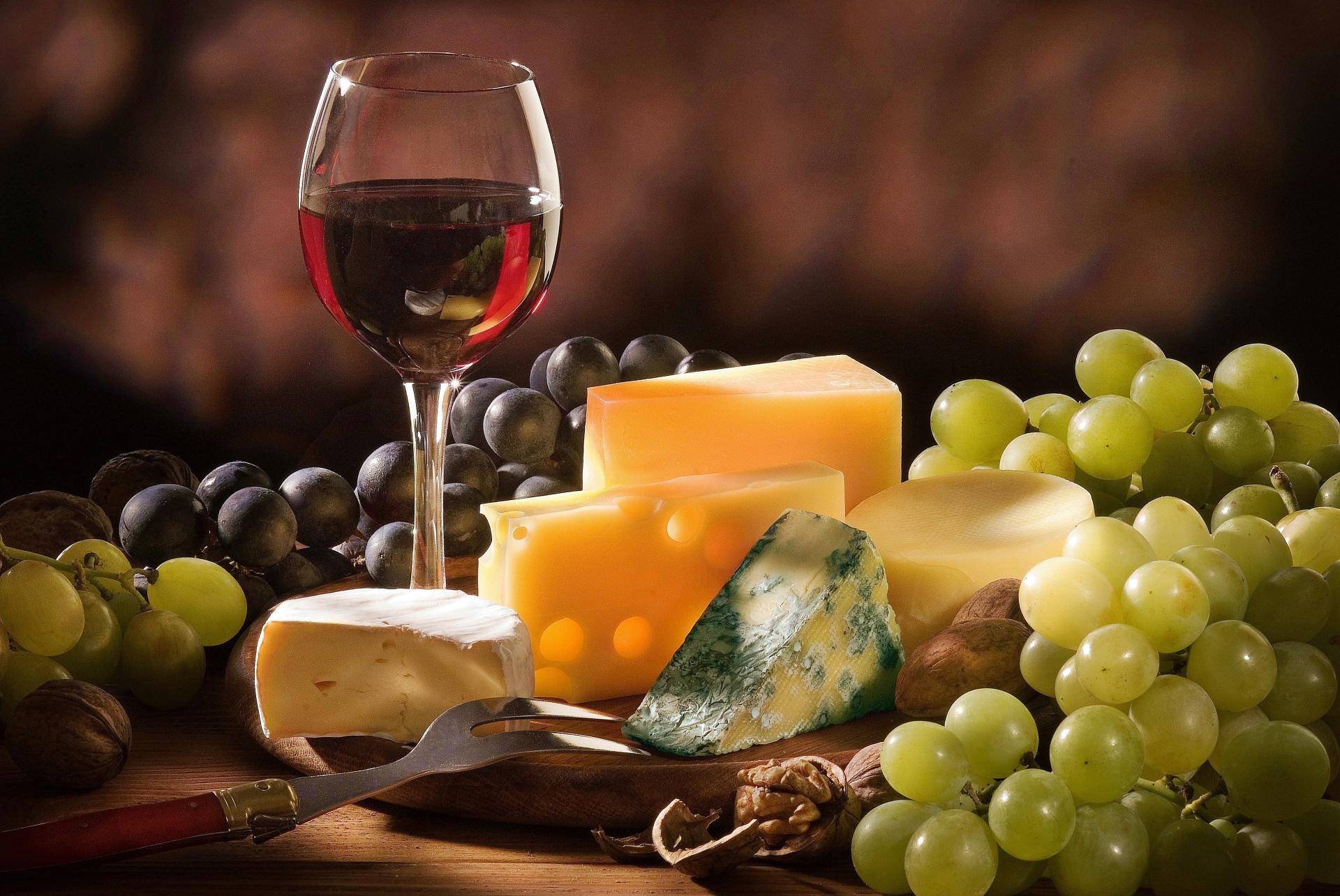 Wallpaper Cheese Wine And Grapes