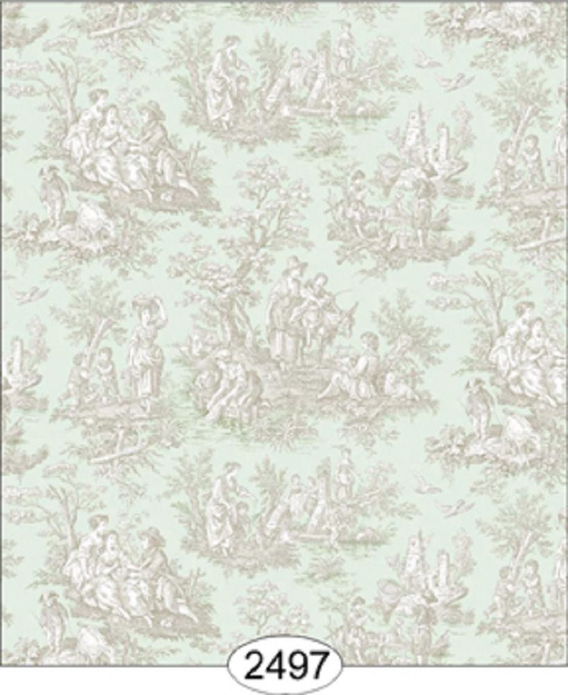 Free download Dollhouse Wallpaper Farm Life Toile Grey on Aqua eBay