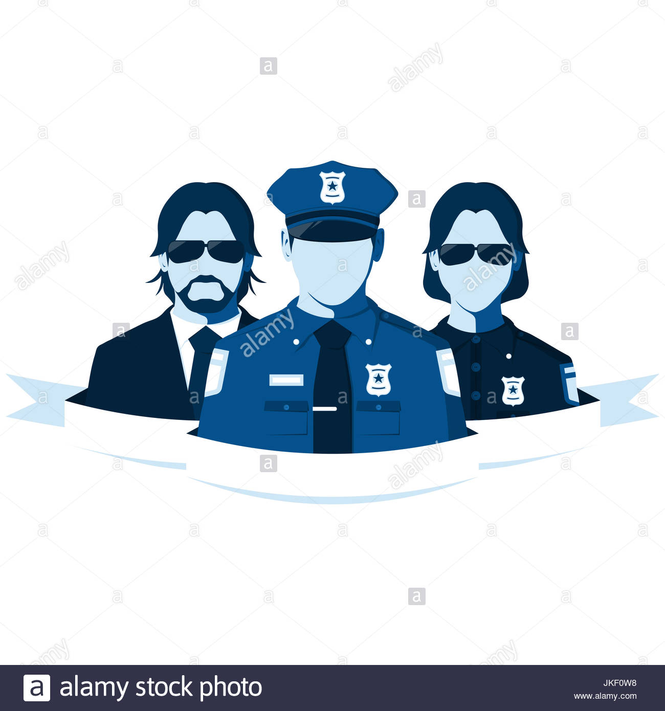 Group Of Police Officers Isolated On White Background Silhouettes