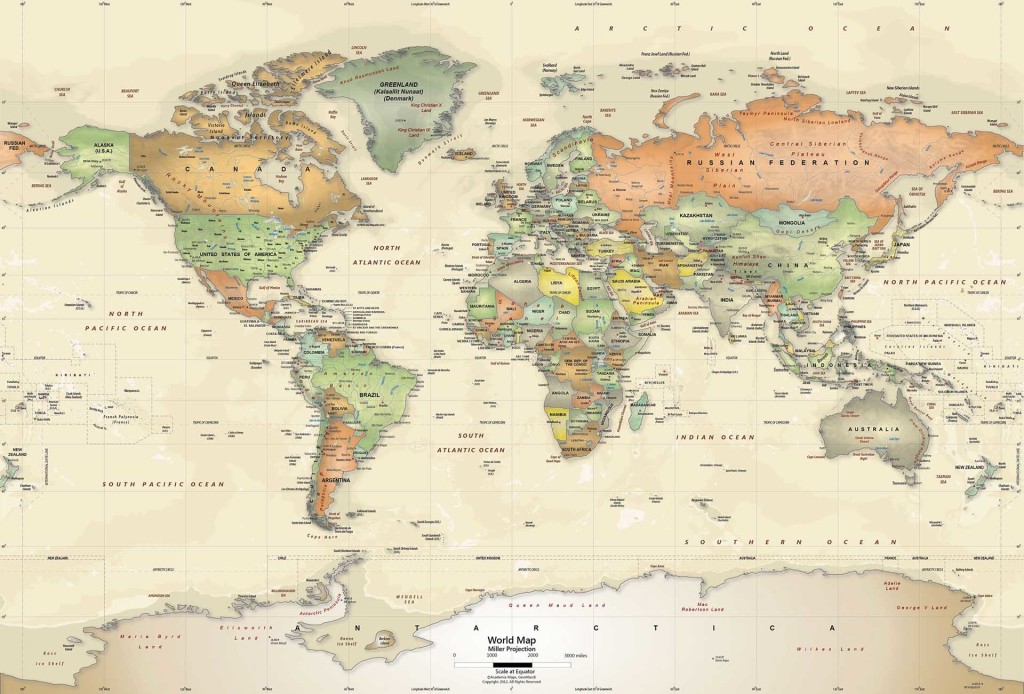 Awesome World Map With Political Antique