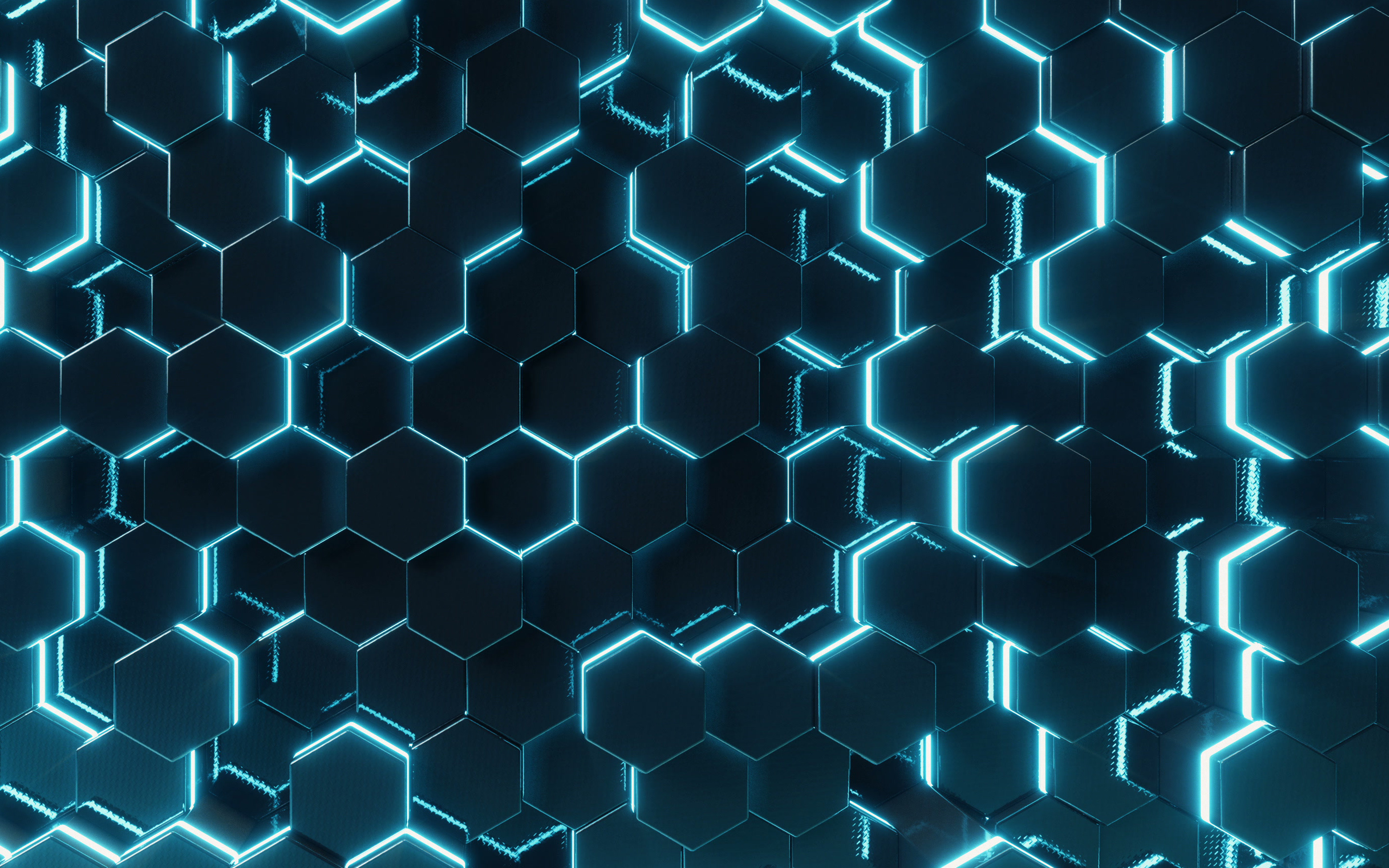 Wallpaper Neon Blue Background Hexagon 3d
