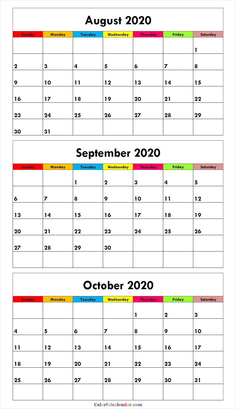 August September October Calendar Colorful Background Wallpaper