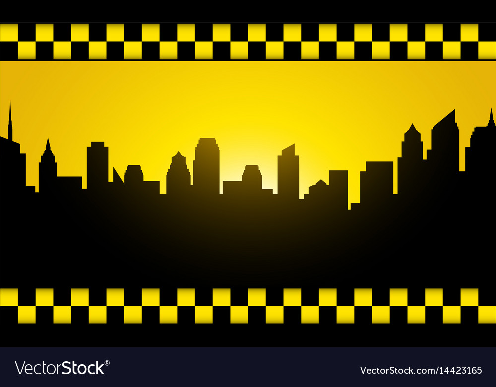 Background With Evening City Silhouette And Taxi Vector Image