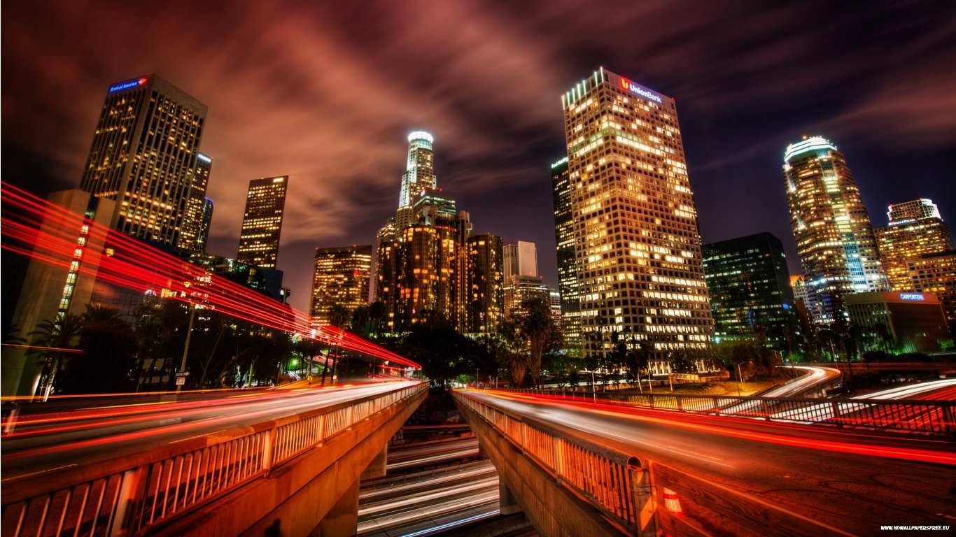 Downtown Los Angeles At Night Wallpaper Desktop iPad Background