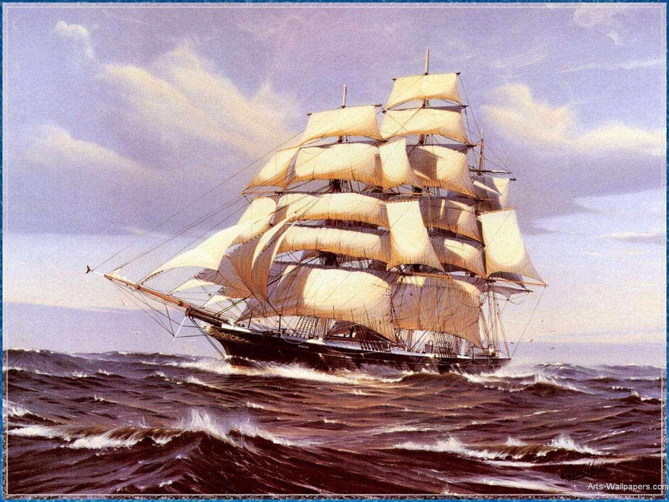 Antique Wallpaper Sailing Ships Art Print Paintings Poster