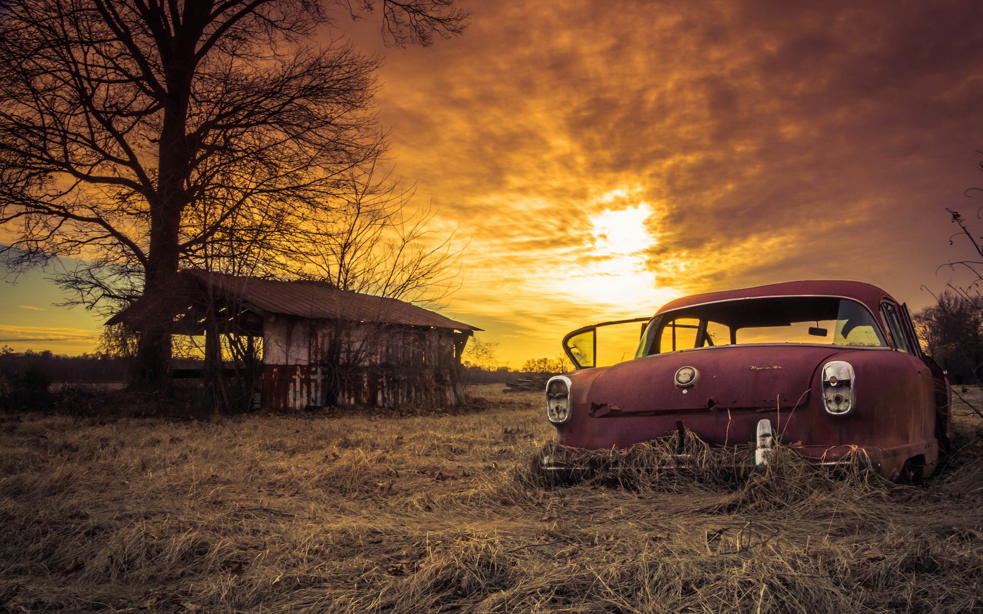 Wallpaper Abandoned Car Rusty Sliders Sunday Sunset