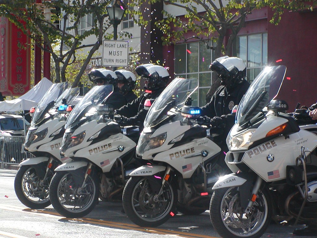A Team Of Lapd Motorcycle Drill Officers On Motorbikes