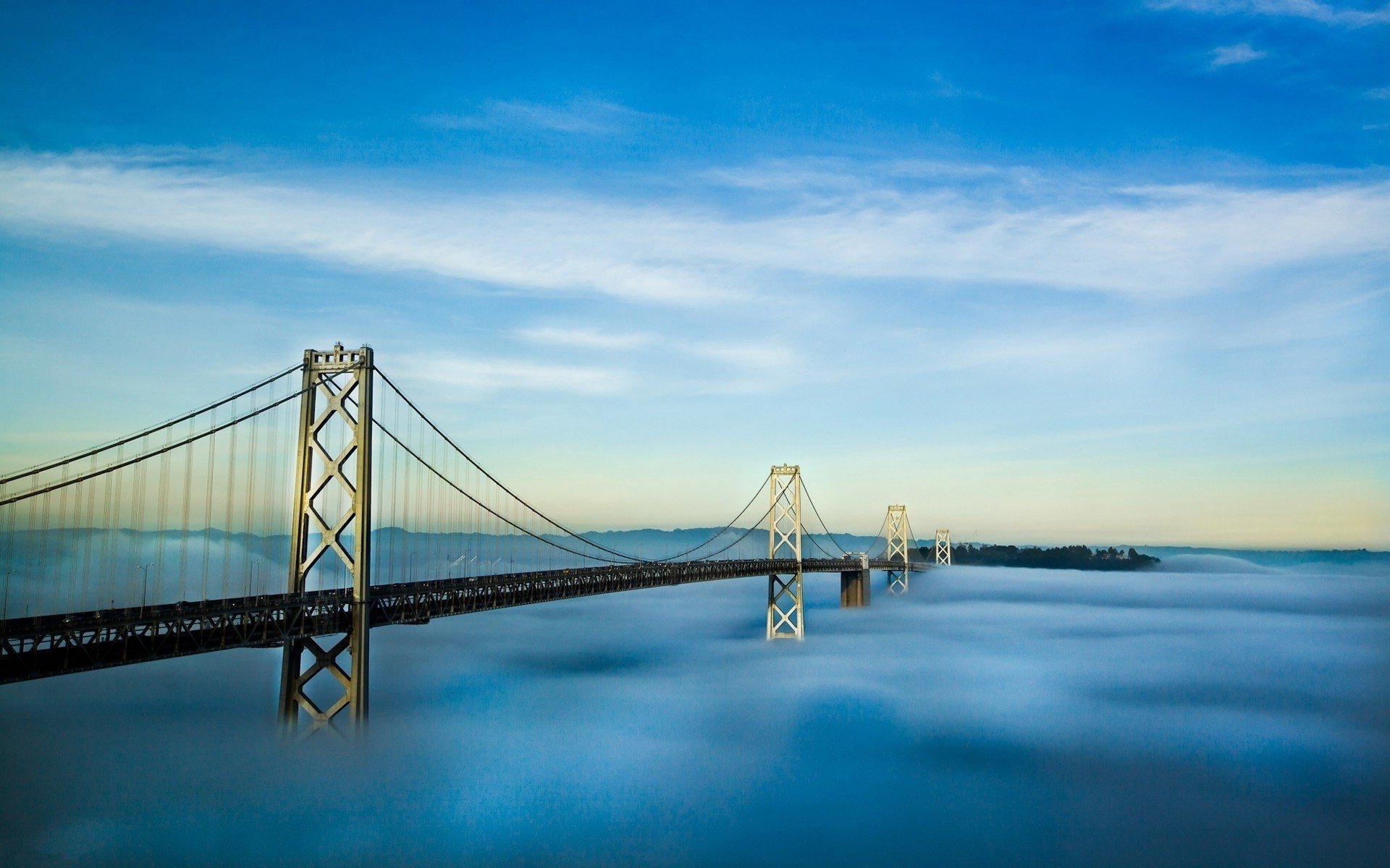 Fog USA California San Francisco Bay Bridge Oakland Bay