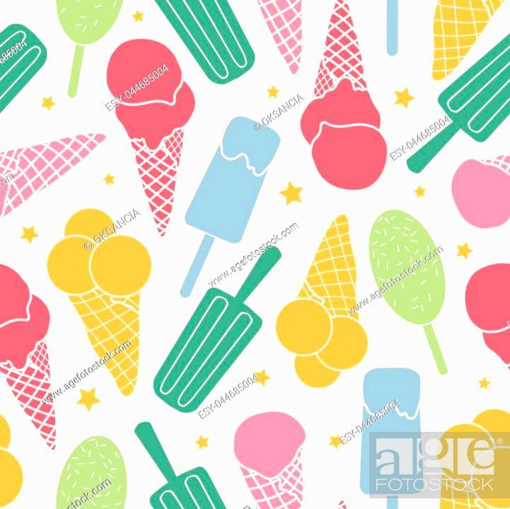 Cute Ice Cream And Stars Seamless Pattern Great For Yummy Summer