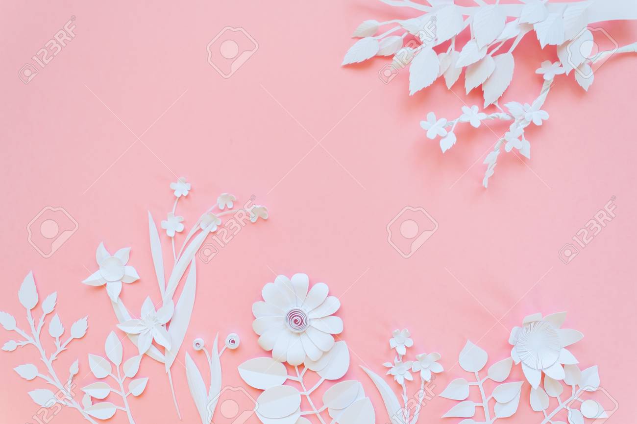 White Paper Flowers Wallpaper On Pink Background Spring Summer