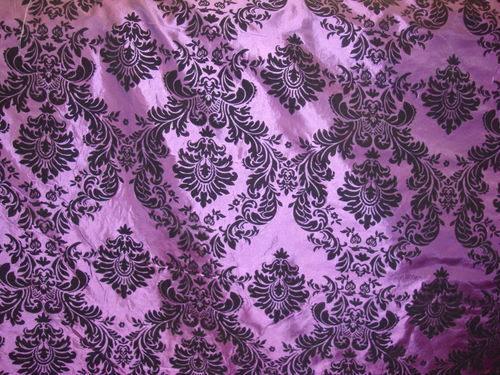 Purple Damask Flock Wallpaper Black And