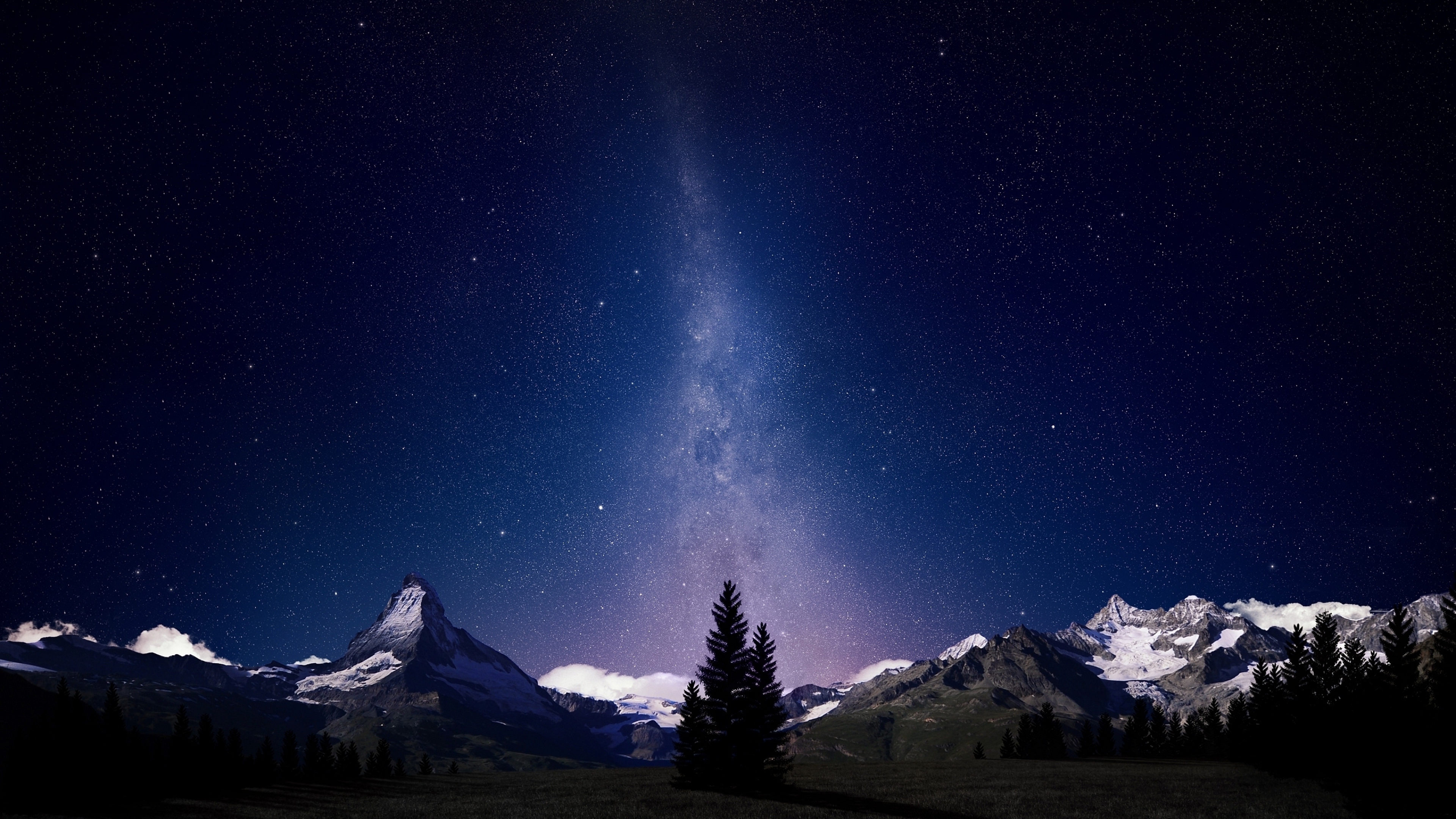 Milky Way August Sky Fir Trees Night Wallpaper Background