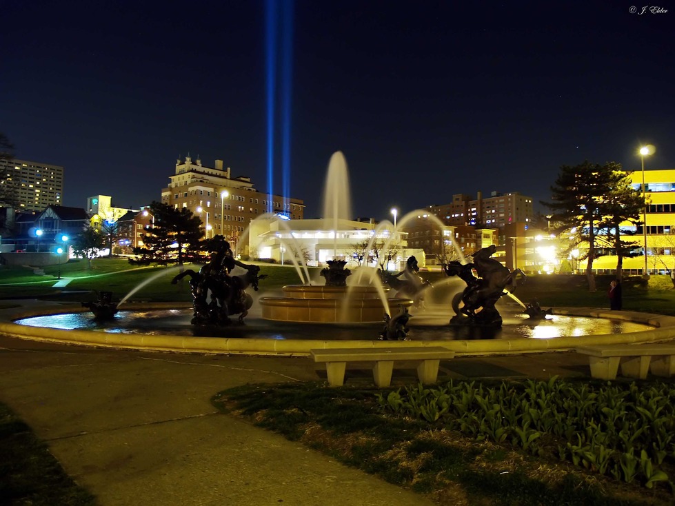 Kansas City Mo J C Nichols Fountain Showing Light Steeple Of The