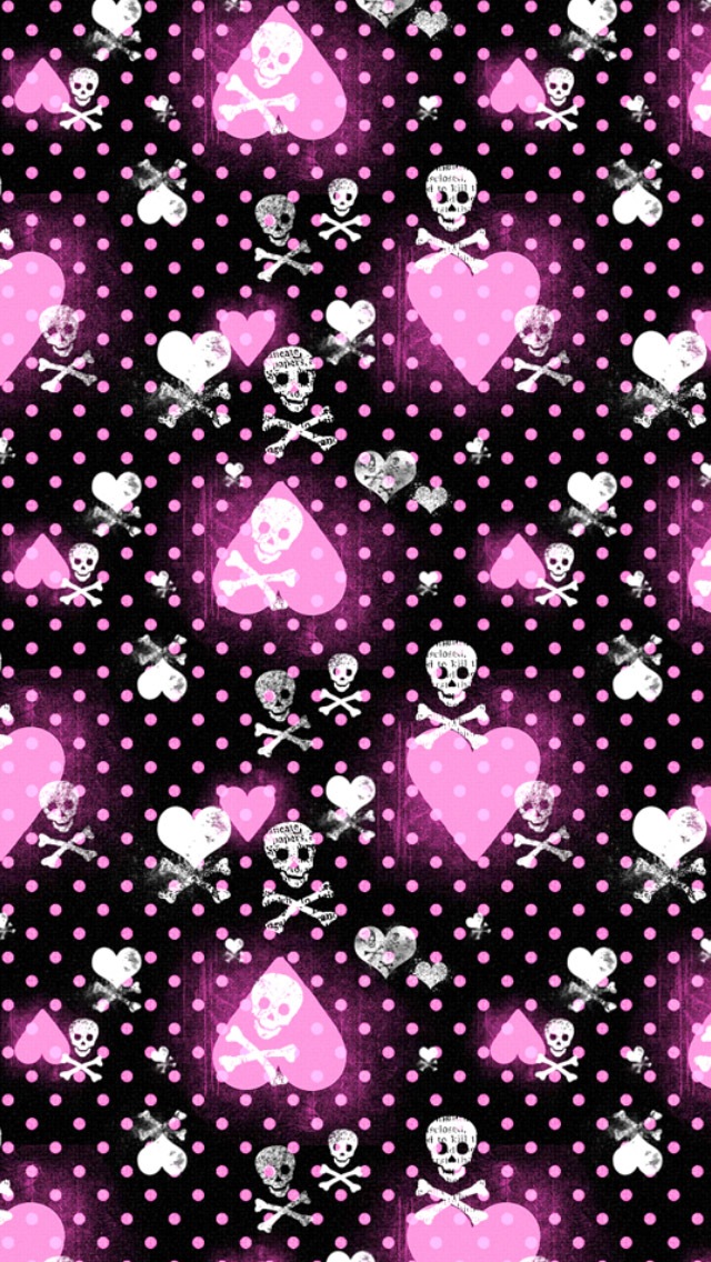 Pink Heart And Skull Patterns Wallpaper iPhone